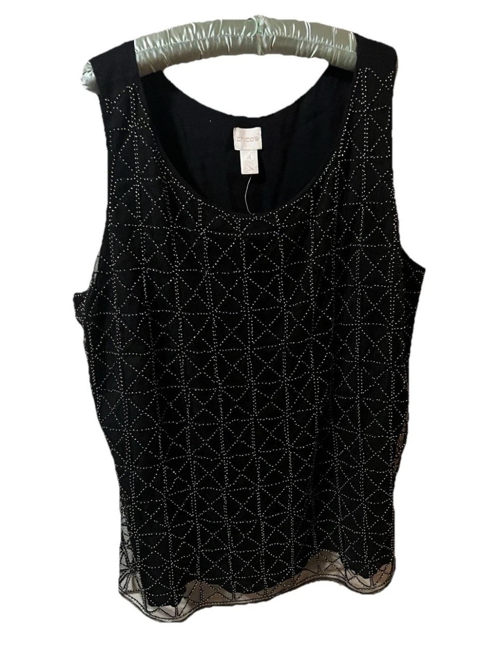 Chico's Black Sleeveless Tank with Silver Stud Pattern NWT
